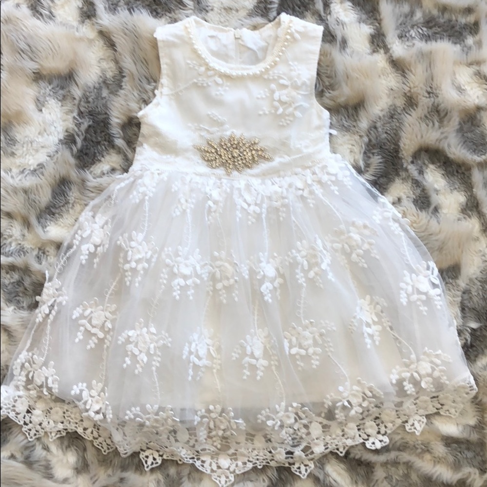 Adeline Little Girls Lace Tutu Dress White